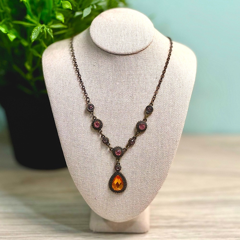 Chico’s Vintage-Style Amber Teardrop Necklace